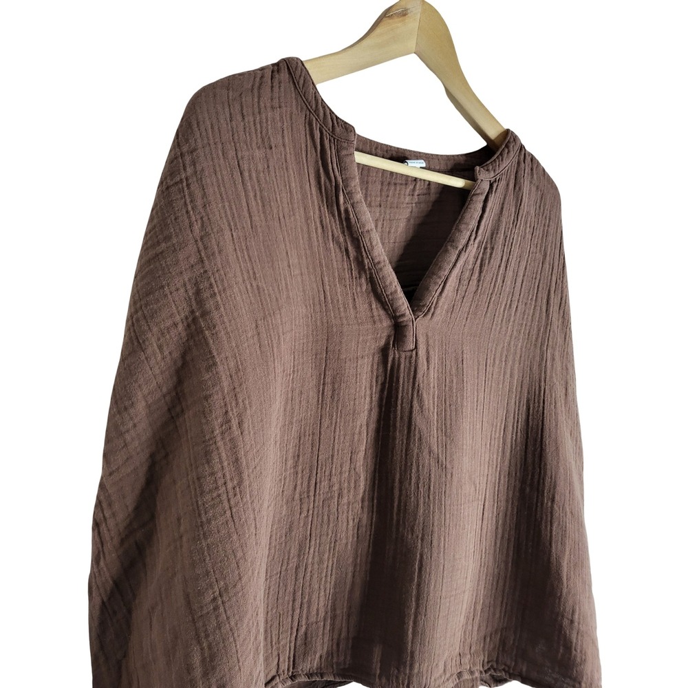 Old Navy 2X Brown Cotton Double Gauze V-Neck Flowy Blouse Earthcore Cabincore - Picture 3 of 7